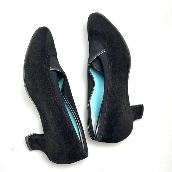 THIERRY RABOTIN Italy Black Suede Stretch Crossed Details Leather Pumps US 9,5 - Picture 6 of 16